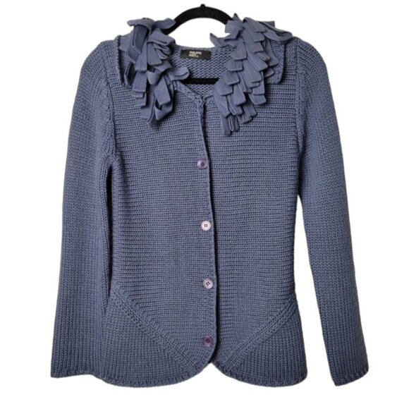 Philippe Adec Paris Wool Blend Cardigan Womens Knit Fringe French Girl Designer - Picture 1 of 16